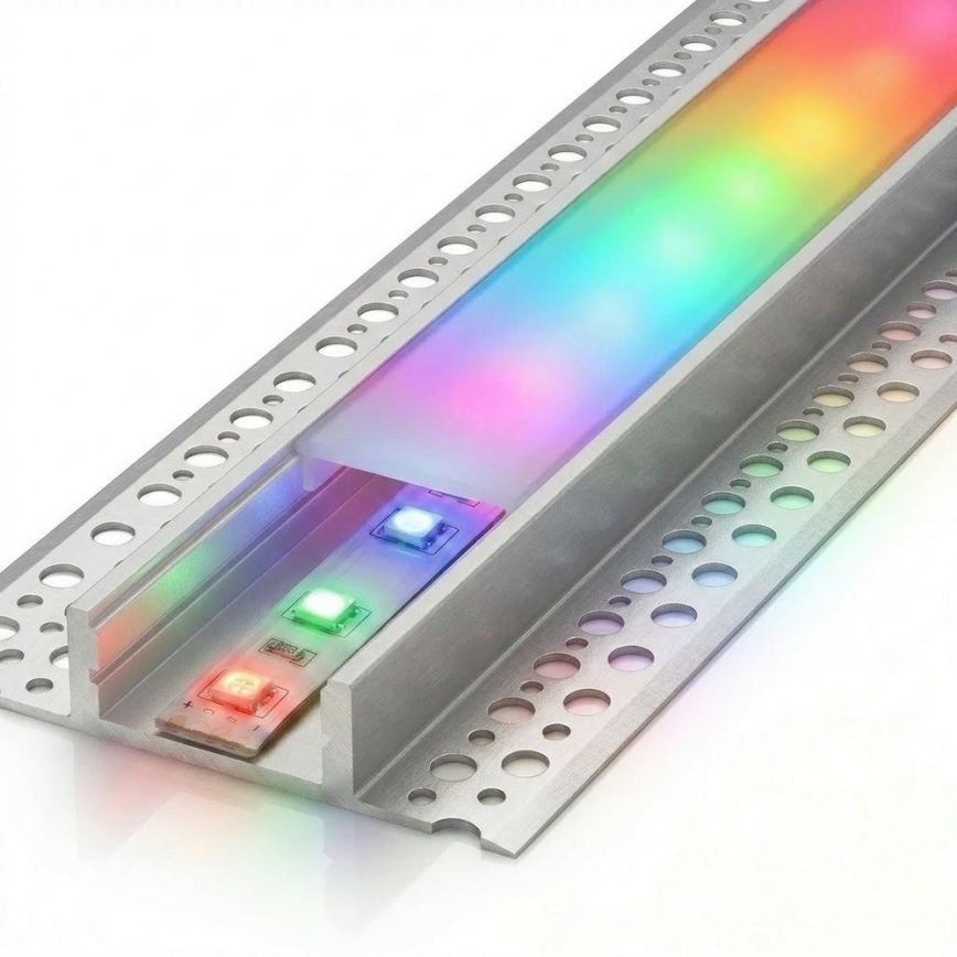 Komplet 1x LED RGBW prigušiva traka DIGITAL LED/9,6W/230V 3 m + 3x ugradni profil 1 m srebrna/bela + daljinski upravljač