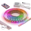 SET 1x LED RGBW prigušiva traka DIGITAL LED/16,5W/230V 5 m + 5x ugradni profil 1 m srebrna/bela + daljinski upravljač