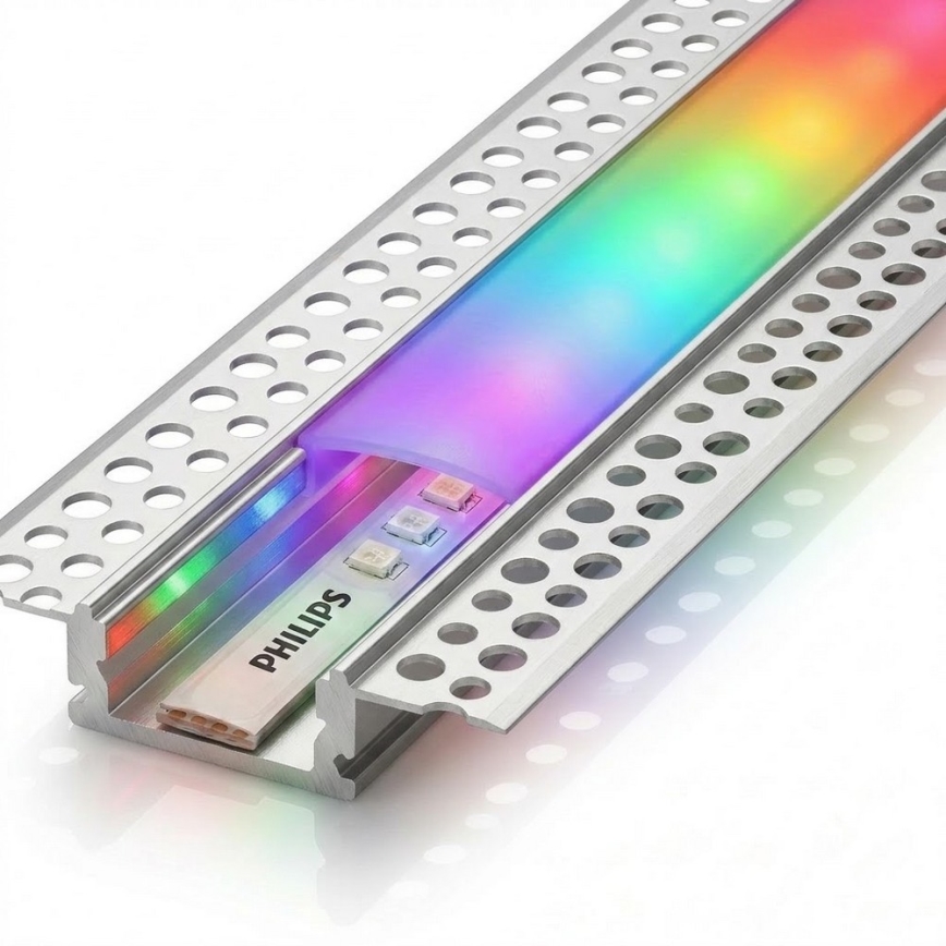 SET 1x RGBW prigušiva LED traka Philips Hue WHITE AND COLOR AMBIANCE LED/20W/230V 2 m + 2x ugradni profil 1 m srebrna/bela