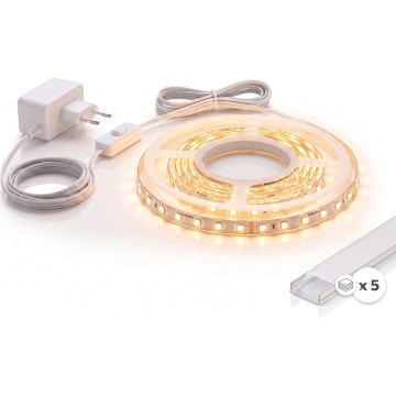 SET 1x LED traka MYLIVING LIGHTSTRIP LED/22W/230V 5 m + 5x ugradni profil 1 m srebrna/bela