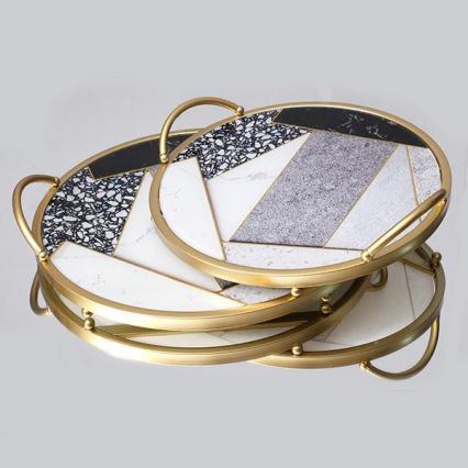 SET 2x dekorativna poslužavnika prečnika 35/30 cm, zlatni