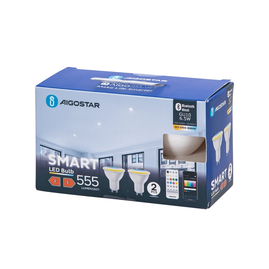 SET 2x LED prigušiva sijalica MESH Smart GU10/6,5W/230V 2700-6500K + daljinski upravljač - Aigostar