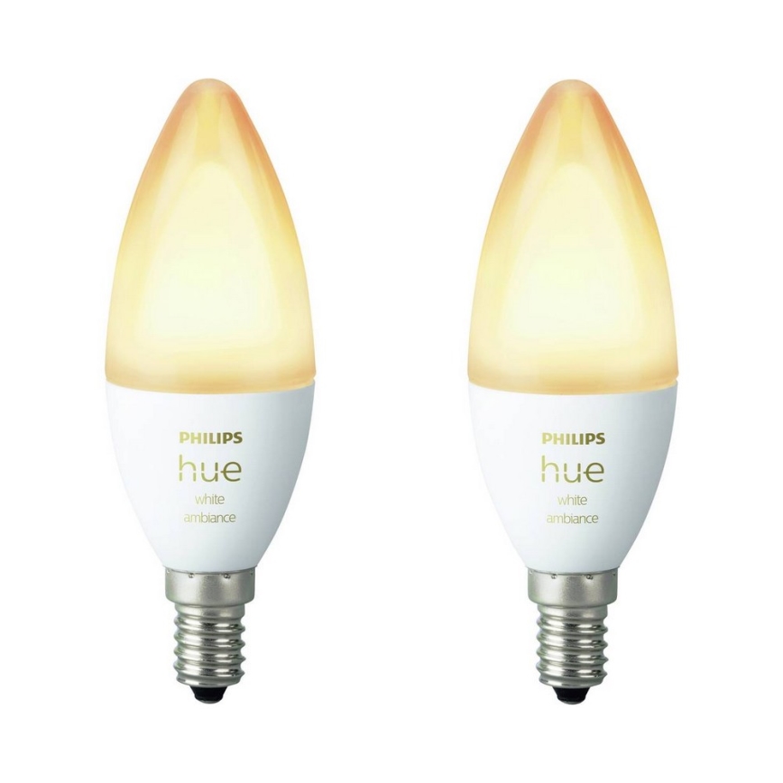 SET 2x LED prigušiva sijalica Philips Hue WHITE AMBIANCE B39 E14/4W/230V 2200K - 6500K