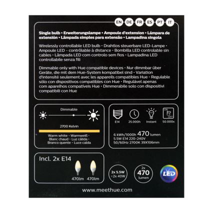 SET 2x LED prigušiva sijalica Philips Hue WHITE E14/5,5W/230V 2700K