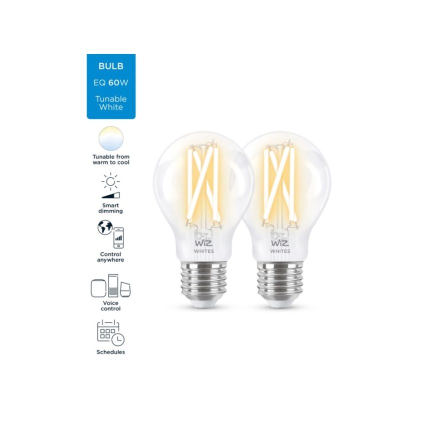 KOMPLET 2x LED prigušiva sijalica VINTAGE FILAMENT A60 E27/6,7W/230V 2700-6500K CRI 90 Wi-Fi - WiZ