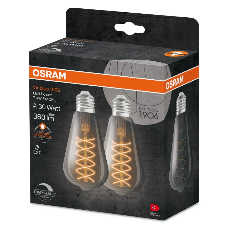 SET 2x LED prigušiva sijalica VINTAGE FILAMENT E27/4,8W/230V 2200K - Osram