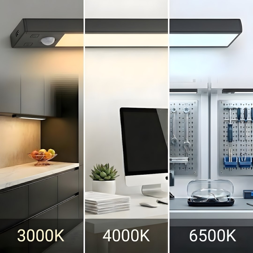 Komplet od 2 LED punjive rasvete za nameštaj sa senzorom pokreta i sumraka VIRO LED/1,2W/3,7V 800 mAh 3000/4000/6500K 30 cm crna