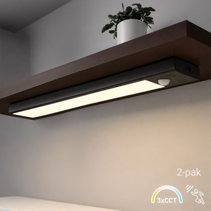 Komplet od 2 LED punjive rasvete za nameštaj sa senzorom pokreta i sumraka VIRO LED/1,2W/3,7V 800 mAh 3000/4000/6500K 30 cm crna