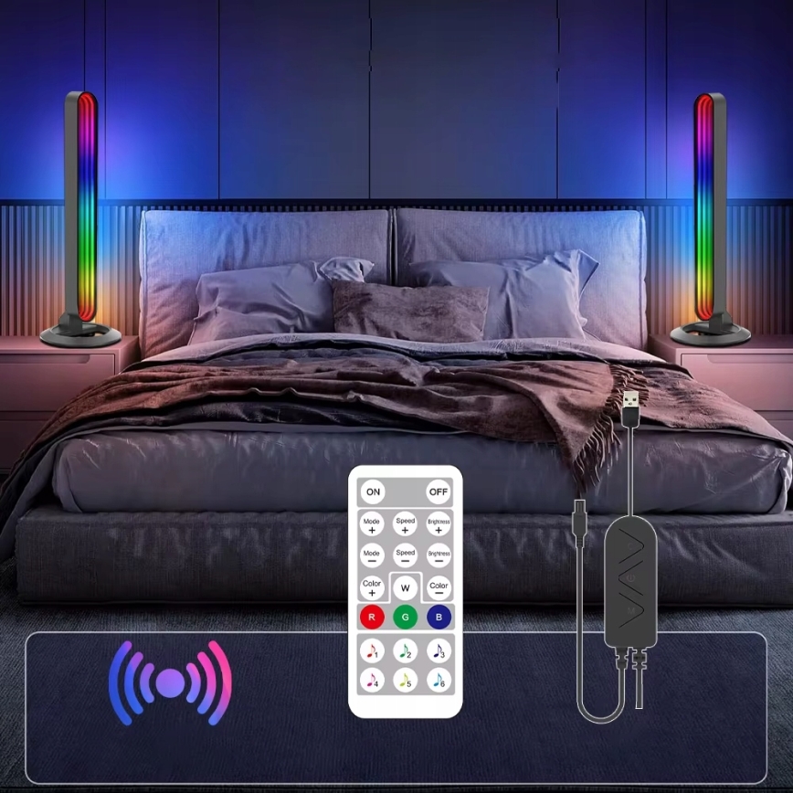 Set 2x LED RGBIC prigušiva stona lampa LED/5W/5V crna + daljinski upravljač