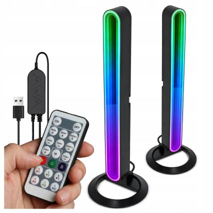 Set 2x LED RGBIC prigušiva stona lampa LED/5W/5V crna + daljinski upravljač