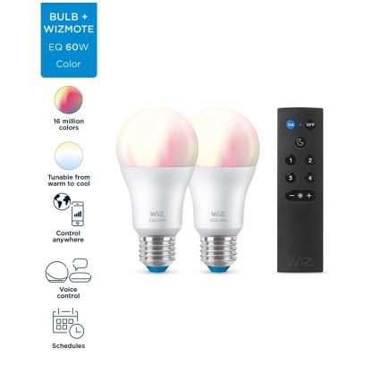 Komplet 2x LED RGBW prigušiva sijalica A60 E27/8,5W/230V 2200-6500K Wi-Fi + daljinski upravljač - WiZ