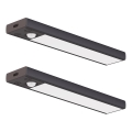 SET 2x punjiva LED svetla za nameštaj sa senzorom pokreta i sumraka VIRO LED/1W/3,7V 800 mAh 3000/4000/6500K 20 cm crna