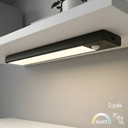 SET 2x punjiva LED svetla za nameštaj sa senzorom pokreta i sumraka VIRO LED/1W/3,7V 800 mAh 3000/4000/6500K 20 cm crna
