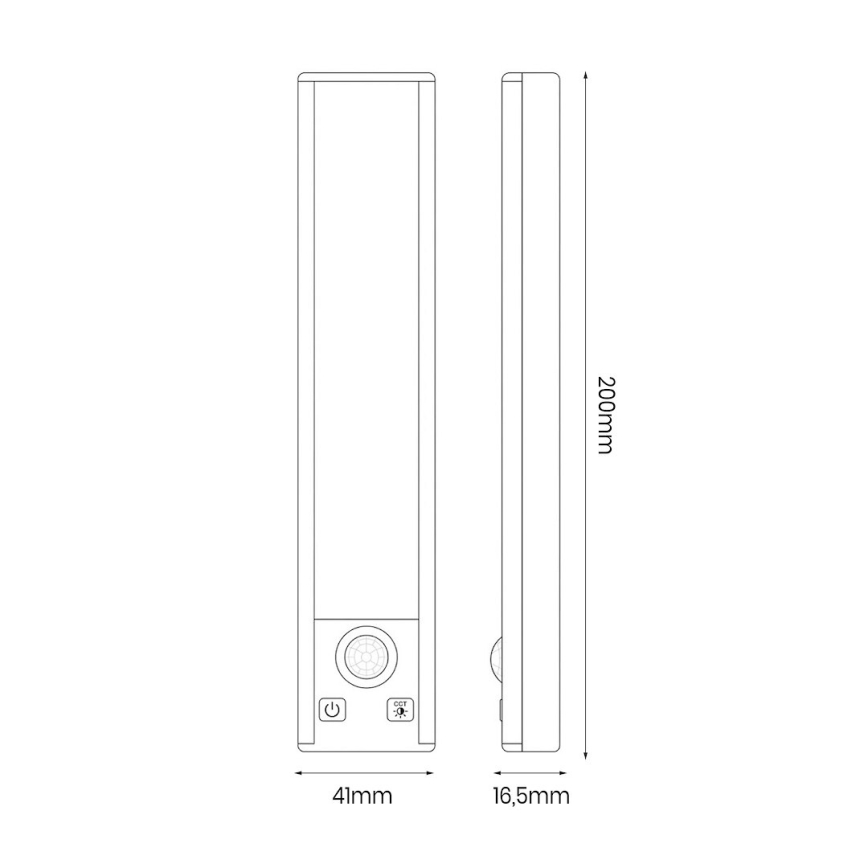 SET 2x punjiva LED svetla za nameštaj sa senzorom pokreta i sumraka VIRO LED/1W/3,7V 800 mAh 3000/4000/6500K 20 cm crna