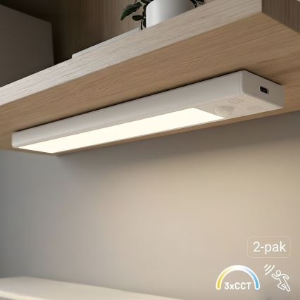 SET 2x punjivo LED osvetljenje za nameštaj sa senzorom pokreta i sumraka VIRO LED/1W/3,7V 800 mAh 3000/4000/6500K 20 cm bela