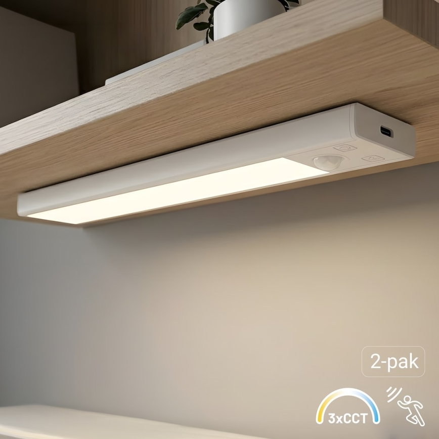 SET 2x punjivo LED osvetljenje za nameštaj sa senzorom pokreta i sumraka VIRO LED/1W/3,7V 800 mAh 3000/4000/6500K 20 cm bela
