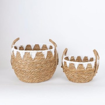 SET 2x slamene korpe bež/bela 32x16,5x18/24x23,5x26 cm