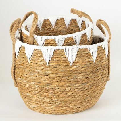 SET 2x slamene korpe bež/bela 32x16,5x18/24x23,5x26 cm