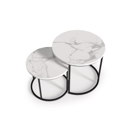 SET 2x stočića za kafu OREO, prečnika 43/53 cm, crna/mramorni dekor