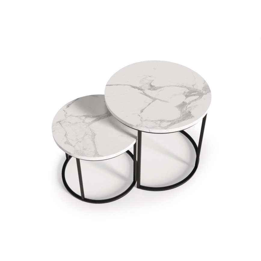 SET 2x stočića za kafu OREO, prečnika 43/53 cm, crna/mramorni dekor