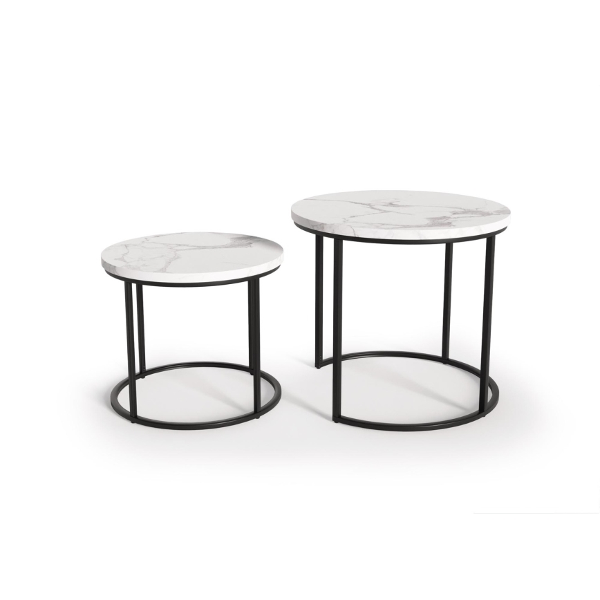 SET 2x stočića za kafu OREO, prečnika 43/53 cm, crna/mramorni dekor