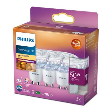 SET 3x LED prigušiva sijalica Philips Warm Glow GU10/3,8W/230V 2200-2700K CRI 90