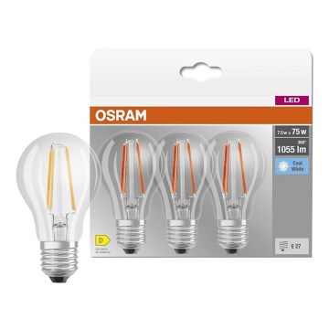 SET 3x LED sijalica BASE CLASSIC FILAMENT A60 E27/7,5W/230V 4000K - Osram