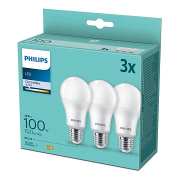 Set 3x LED sijalica Philips A60 E27/13W/230V 4000K