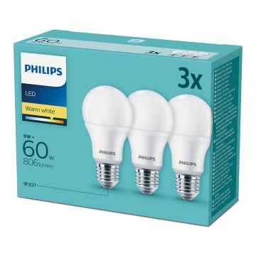 Set 3x LED sijalica Philips E27/9W/230V 2700K