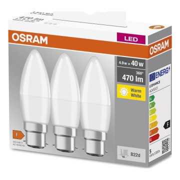 Set 3x LED sijalice B38, grlo B22d, 4,9W, 230V, 3000K - Osram