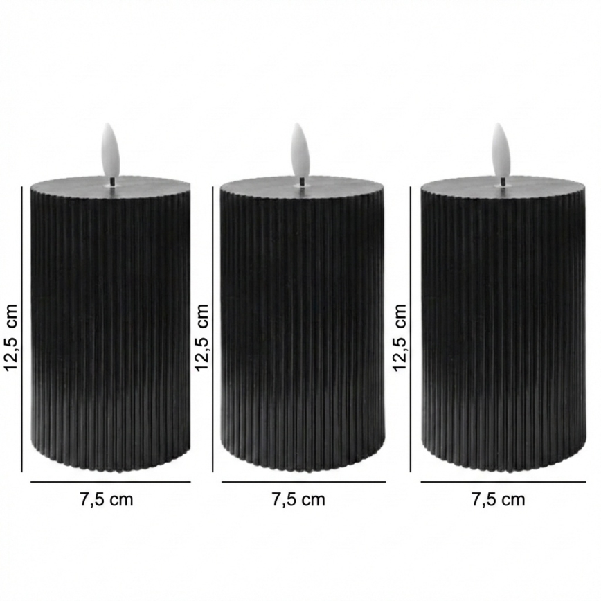SET 3x LED sveća BRILLO LED/2xAA 12,5 cm crne + daljinski upravljač