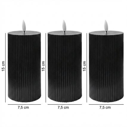 SET 3x LED sveće BRILLO LED/2xAA 15 cm, crne, sa daljinskim upravljačem