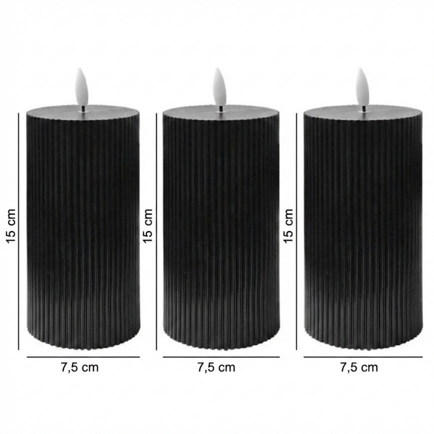 SET 3x LED sveće BRILLO LED/2xAA 15 cm, crne, sa daljinskim upravljačem