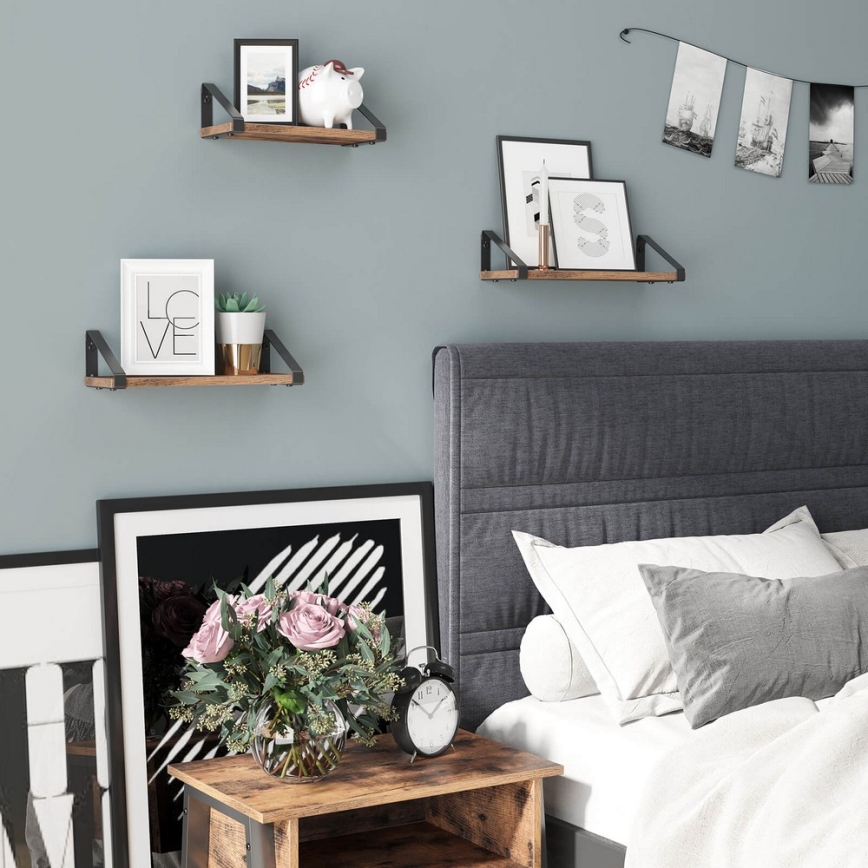 Set 3x zidnih polica SHELFY, braon/crna