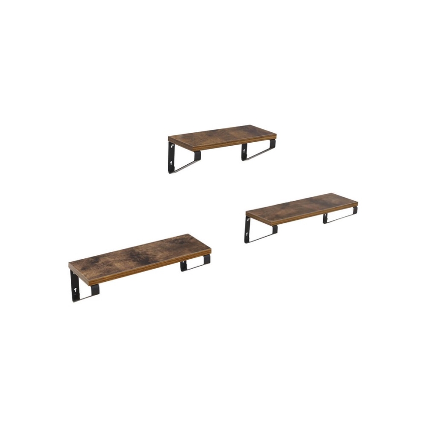 Set 3x zidnih polica SHELFY, braon/crna