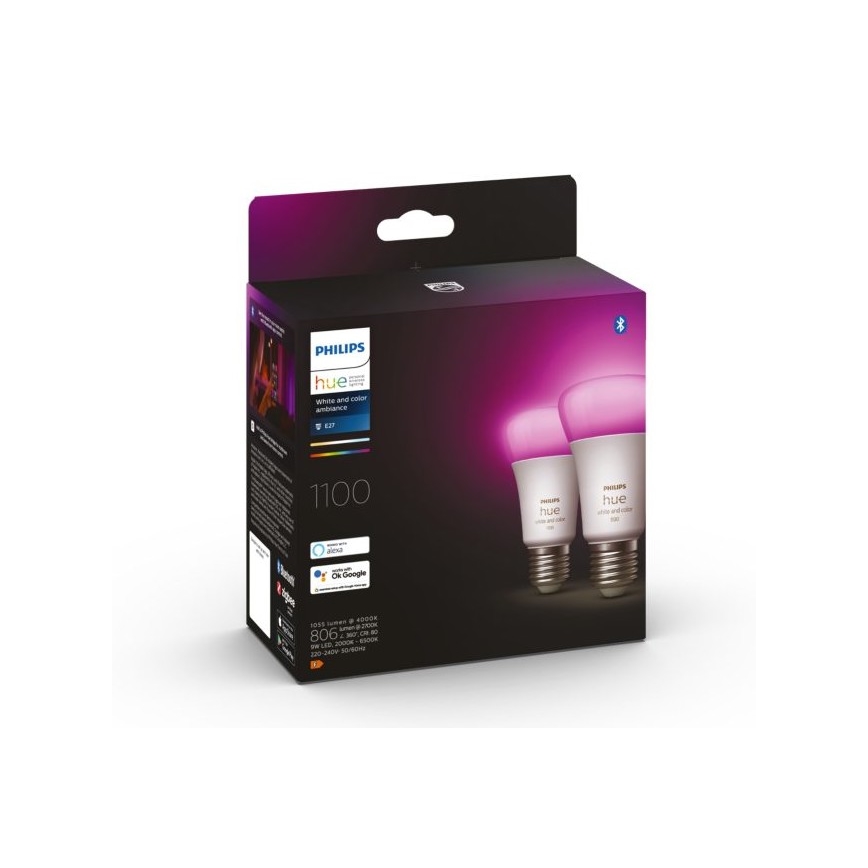KOMPLET - LED RGBW prigušiva traka Philips Hue WHITE AND COLOR AMBIANCE 2m LED/20W/230V + 2x LED prigušiva sijalica Philips A60 E27/9W/230V 2000-6500K