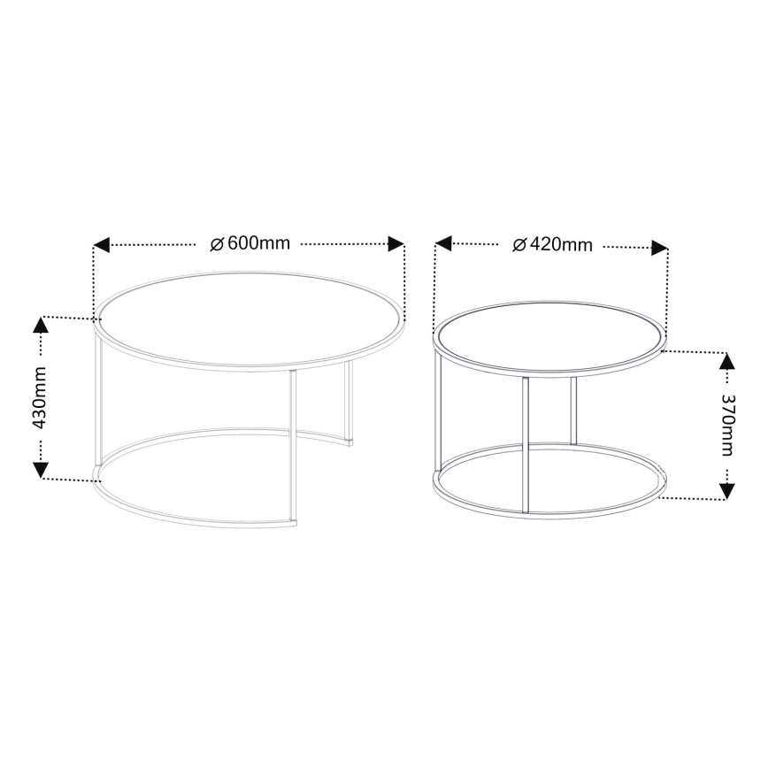 SET od 2 kom. konferencijski stočići TOKYO, prečnika 42/60 cm, crne boje
