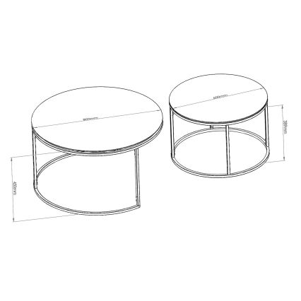 Set od 2 konferencijska stočića TOKYO, prečnik 60/80 cm, crne boje