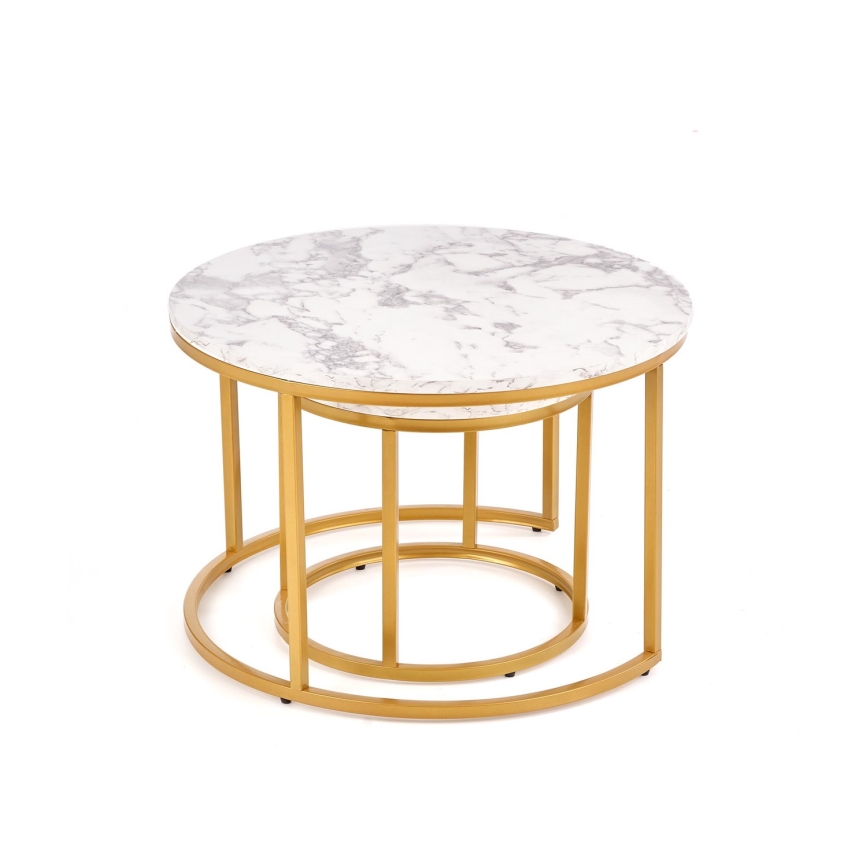 Set od 2 konferencijska stolića PACILA, dekor mermer/zlatna