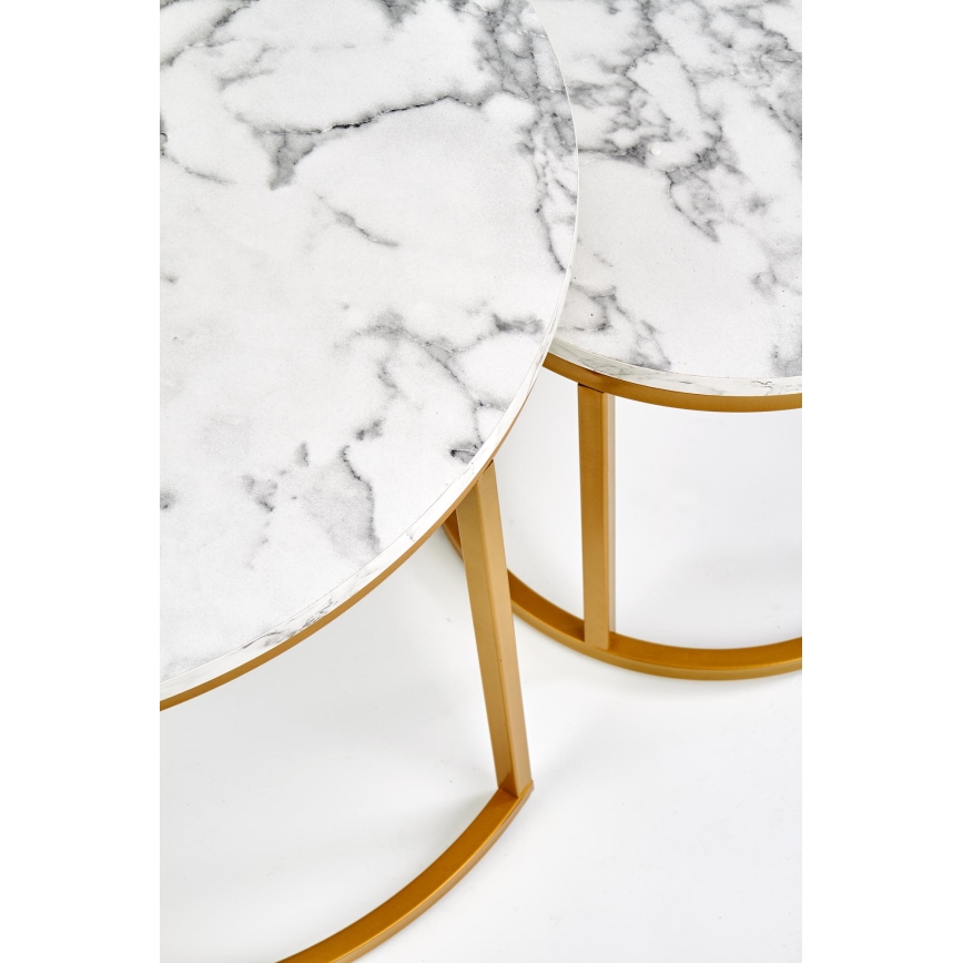 Set od 2 konferencijska stolića PACILA, dekor mermer/zlatna