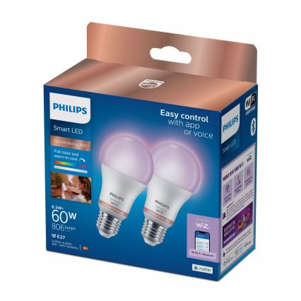 SET 2x LED RGB prigušiva sijalica Philips SMART A60 E27/8,5W/230V 2200-6500K