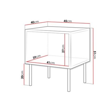 Set od 2 noćna ormarića CORTINA, 51 x 45 cm, crna/orah warnia