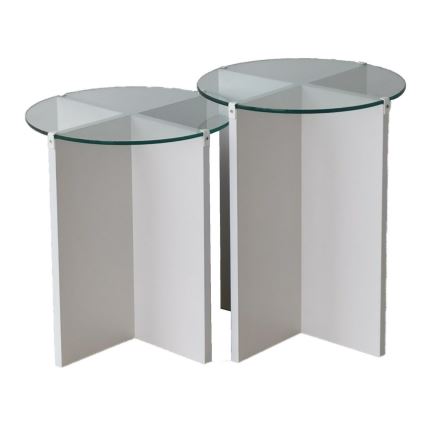 Set od 2 pomoćna stočića LILY, prečnik 40 cm, bela/prozirna