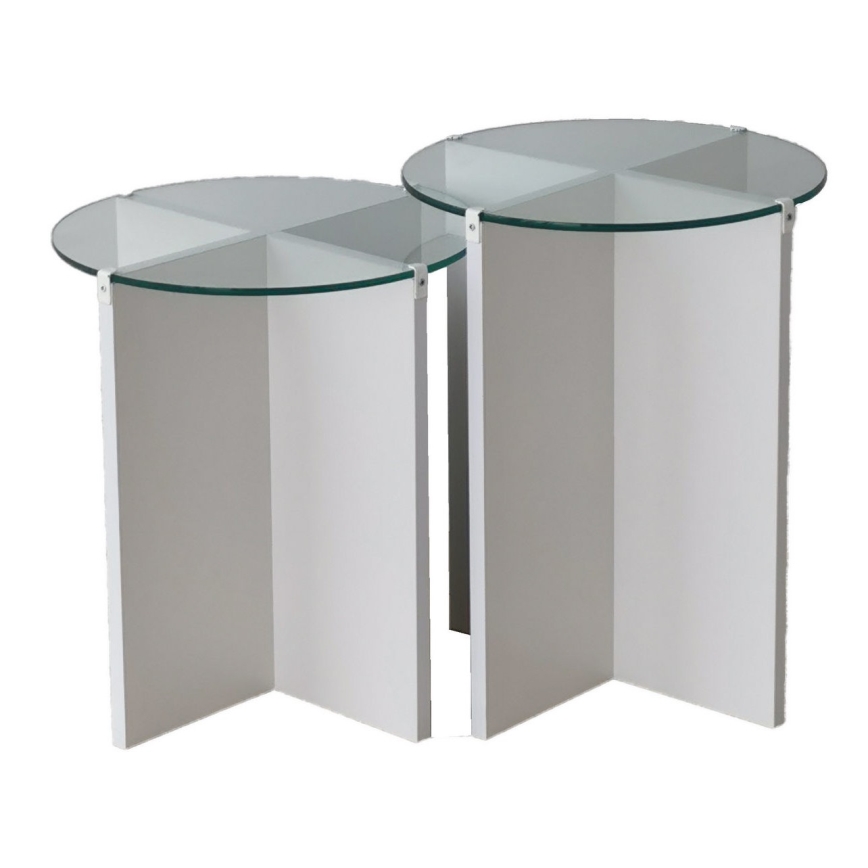 Set od 2 pomoćna stočića LILY, prečnik 40 cm, bela/prozirna