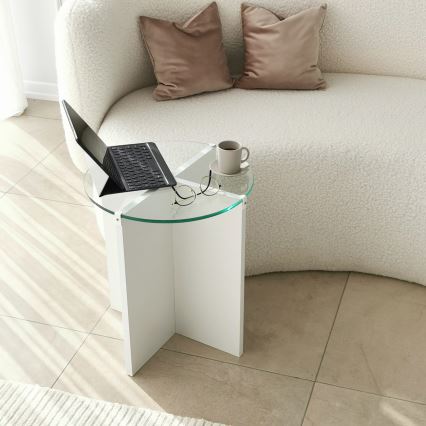 Set od 2 pomoćna stočića LILY, prečnik 40 cm, bela/prozirna