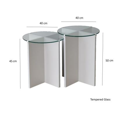 Set od 2 pomoćna stočića LILY, prečnik 40 cm, bela/prozirna