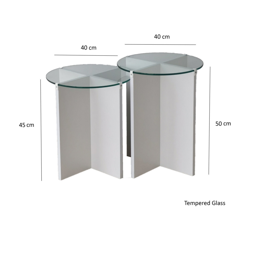 Set od 2 pomoćna stočića LILY, prečnik 40 cm, bela/prozirna