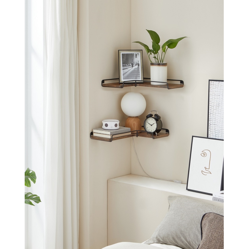 Set od 2 zidne police SHELFY 40x10x29 cm braon/crna
