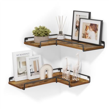 Set od 2 zidne police SHELFY 40x10x29 cm braon/crna