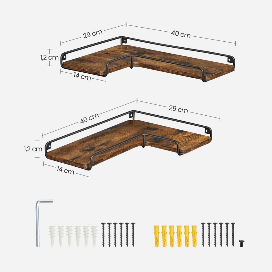 Set od 2 zidne police SHELFY 40x10x29 cm braon/crna
